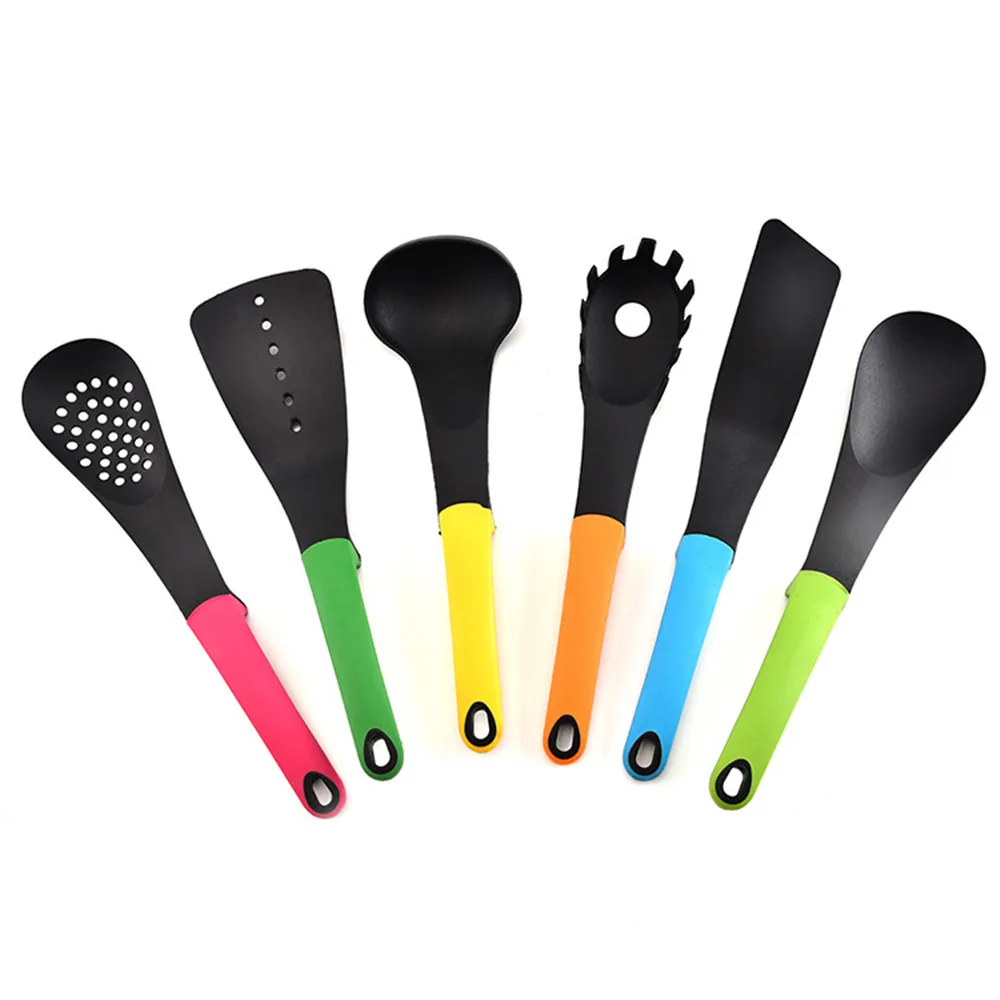 

Practical 6PCS Set Nylon BPA Free Kitchenware Cookware Tools Spatula Scraper Turners Spoon Scoops Non Slip Handle Utensils Bake