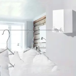 Сушилка для одежды веревка для хранения дома из нержавеющей стали Выдвижная бельевая сушилка Органайзер невидимая настенная вешалка для белья - изображение