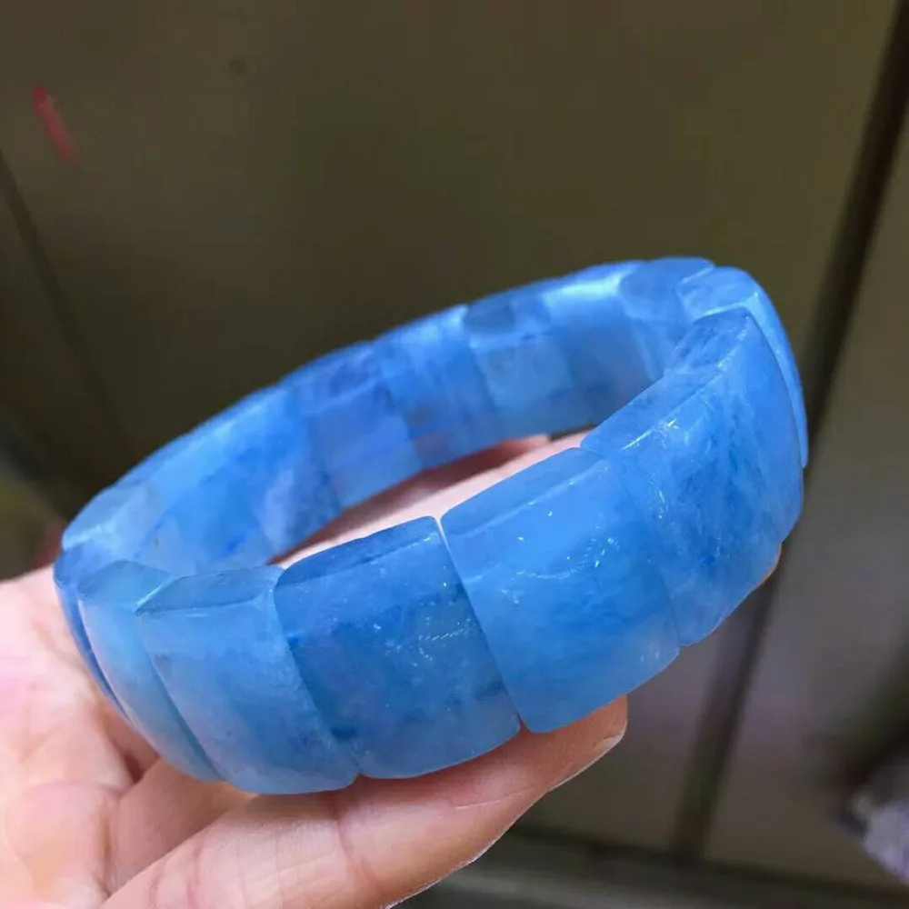 

Genuine Natural Genuine Blue Ocean Crystal Rectangle Stone Bead Women Ladies Fashion Bracelet Bangle 18*14mm