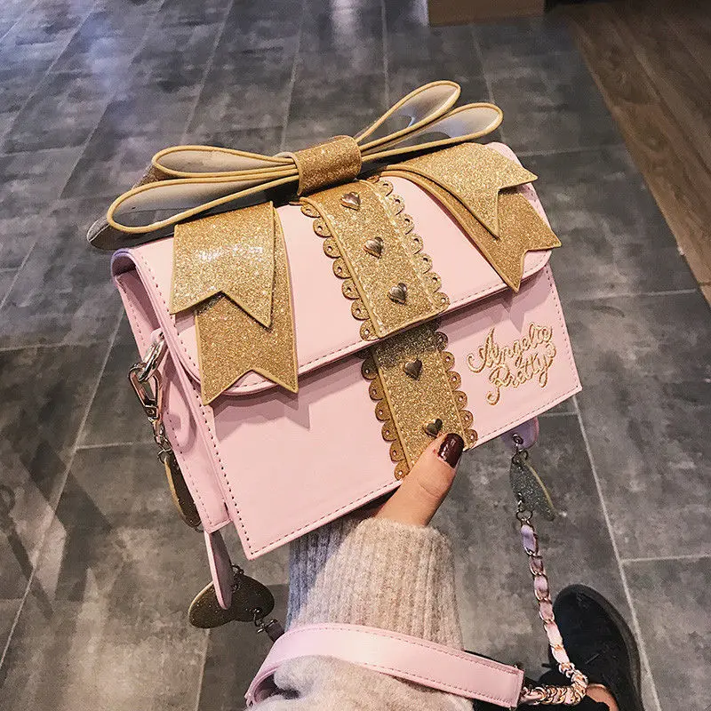 

Kawaii Japanese Sweet Lolita Cute Love Bow Girl PU Messenger Bag Shoulder Bags