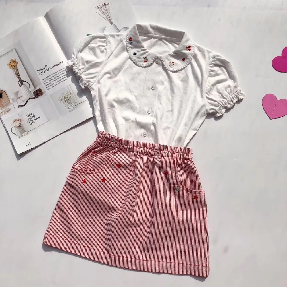 

Summer kids t-shirt toddler girl shirts embroidered rabbit cherry pattern kids clothes