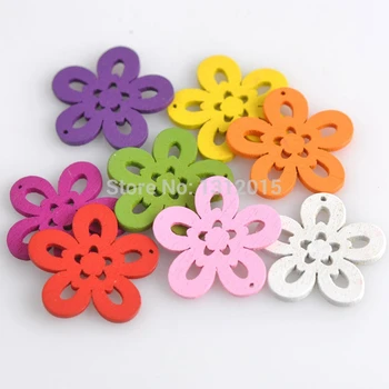 

50pcs 25mm Mixed color flower pattern wooden Scrapbooking Carft for decoration 141229-48