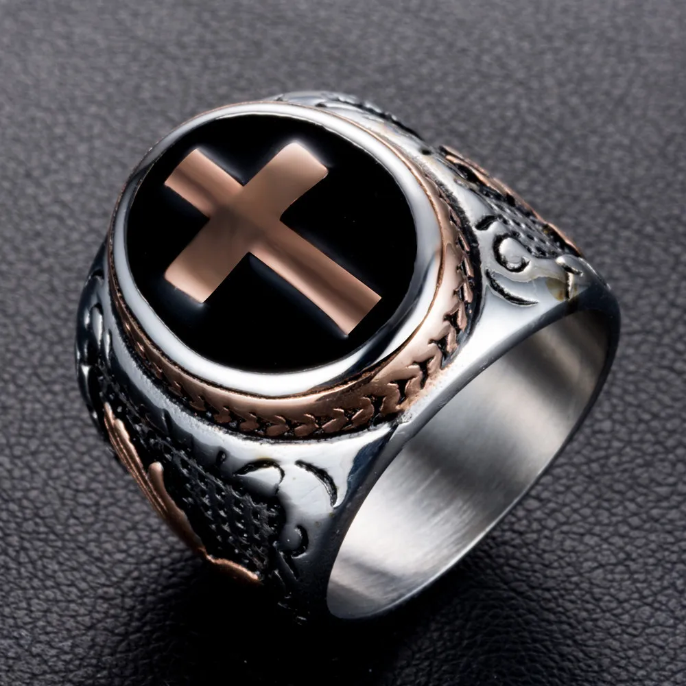 J.K stainless steel Silver black Epoxy Religion Jesus Cross Ring For