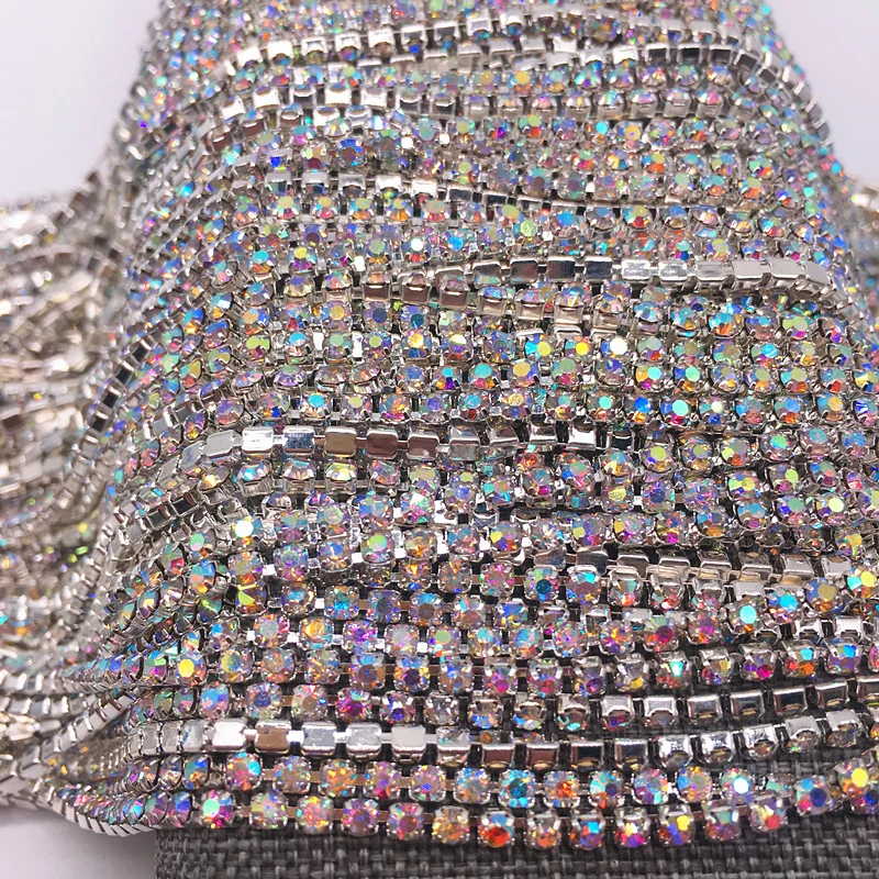 

1-Row 1 yard SS8(2.5mm) Silver bottom Cystal Rhinestone Trim Close Cup Chain Claw DIY Jewelry Making