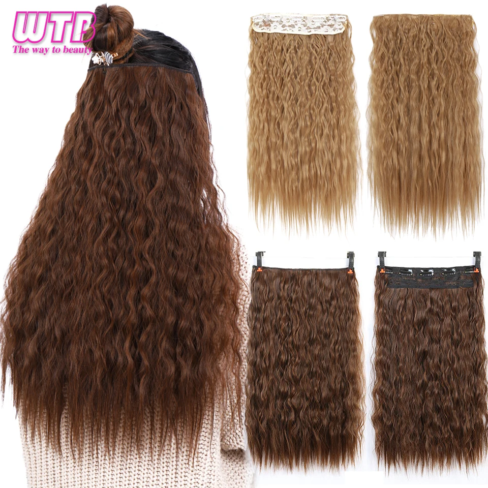 

WTB Long Corn Kinky Culry Wigs Heat Resistant Synthetic 5 Clip In Hair Extensions Black Brown Fake Hair 9 Colors