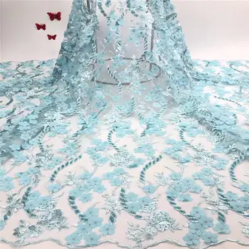 

2019 New Water Green African Lace Fabric French Nigerian Mesh Tulle Embroidered beads Guipure 3d Lace Swiss Voile Lace Green