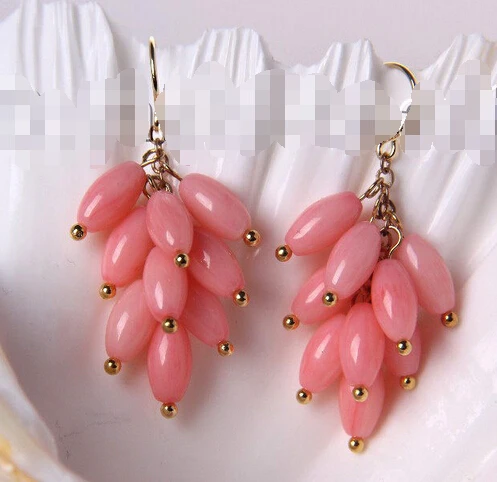 

ry00881 stunning 9mm baroque pink coral dangle earrings 14K