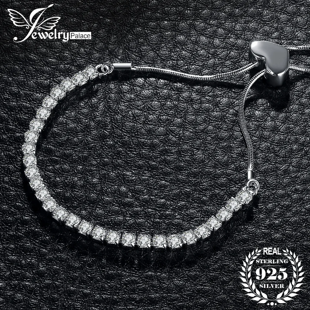 

JewelryPalace Love Eternity 4ct Cubic Zirconia Adjustable Bracelet 925 Sterling Silver 2018 New Trend Adjustable Chain Bracelet