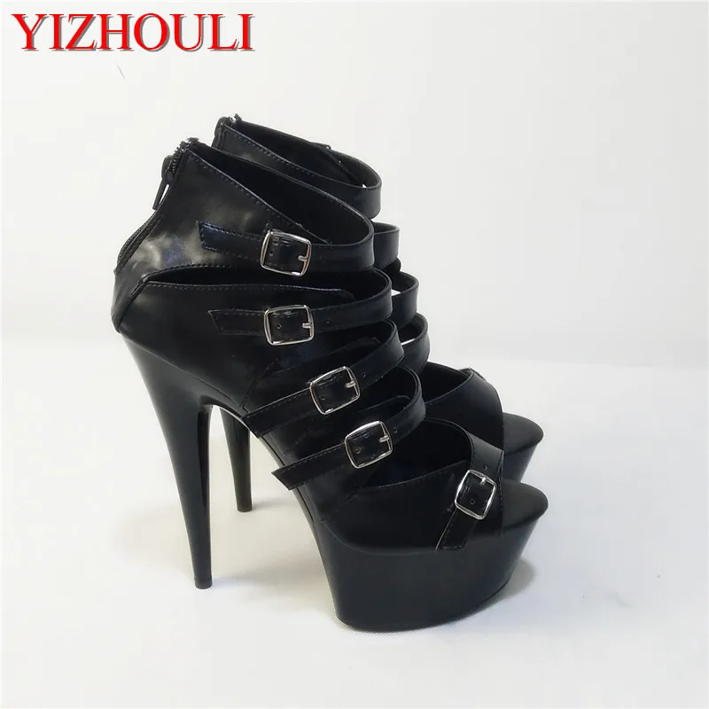 New Arrival Stylish Top Grade Custom-Made PU Leather Womens 15cm Open Toe Platforms High Heel Shoes Black Gladiator Sandals anmairon new arrival summer sandals fashion causal shoes women open toe buckle cover heel high heel sandals zyl585