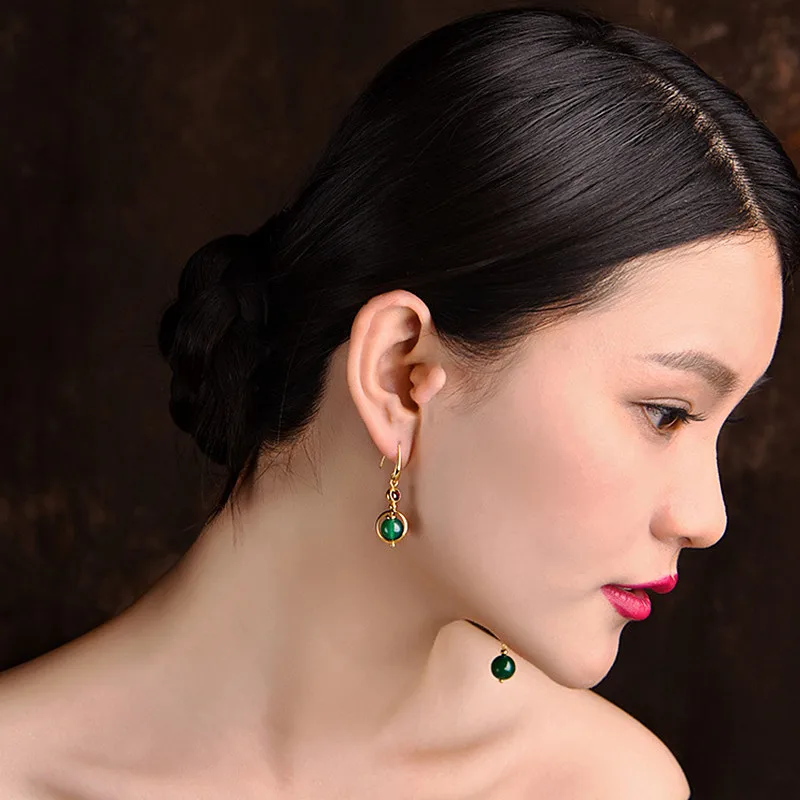Yanting Natural Green Stone Earrings For Women Gold Color Gragonfly Earing Irregular Ethnic Earrings Fashon Jewelry Female 2018 026  (13)