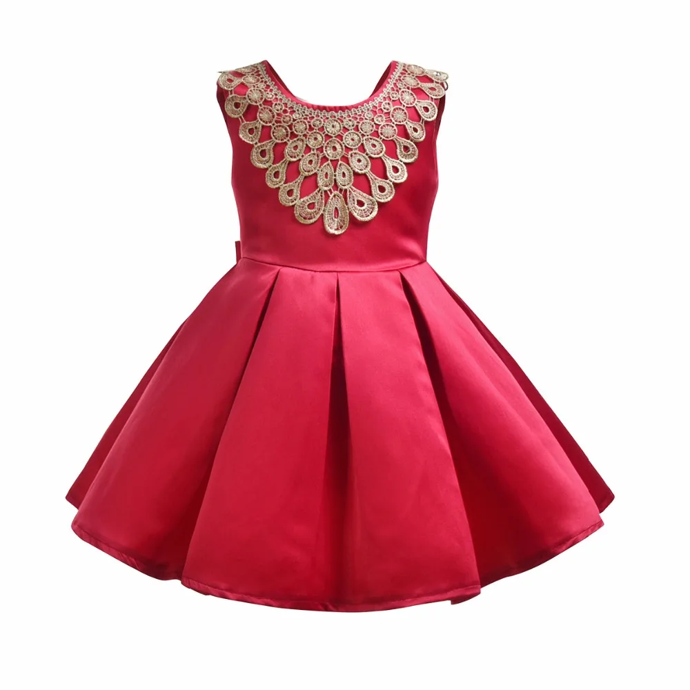 2018 Elegant Red Padgent Dresses For Kids Sleeveless Dress Girls Dress