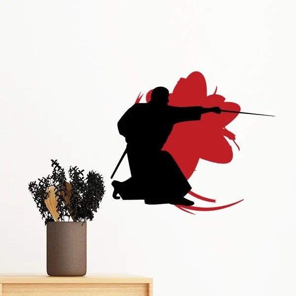 

Samurai Stab Sakura Japan Silhouette Removable Wall Sticker Art Decals Mural DIY Wallpaper for Room Decal