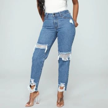 

ripped hole Jeans Women high Waist Skinny Pencil Blue Denim Pants hole washed Elastic Stretch casual Jeans fashion pants women