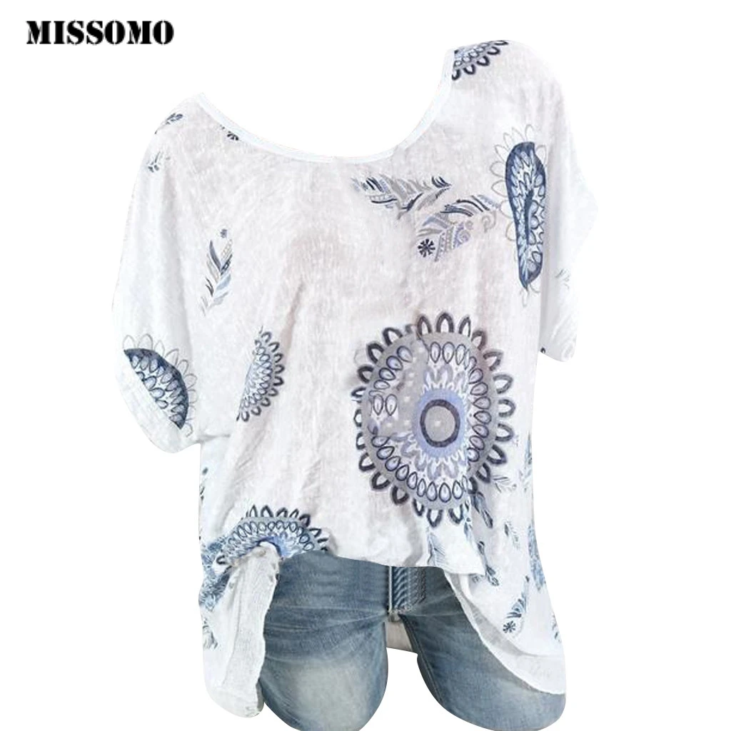 

MISSOMO vintage t shirt women linen top Printing Short Sleeve t shrit women Tops plus size 5XL Women tshirt femme t-shirt homme