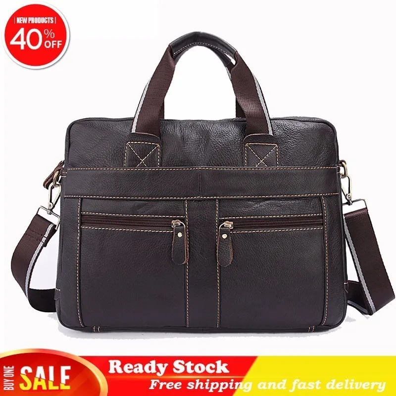 

Genuine Leather Messenger Bag Men Men's Shoulder Crossbody Laptop Male Casual Totes office for Handbags briefcase Free shipping