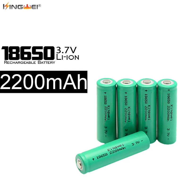 

High-Quality KingWei PowerBank Green 2200mah 18650 3.7v Lithium Battery Circular Pointed Rechargeable Li-ion Batteries