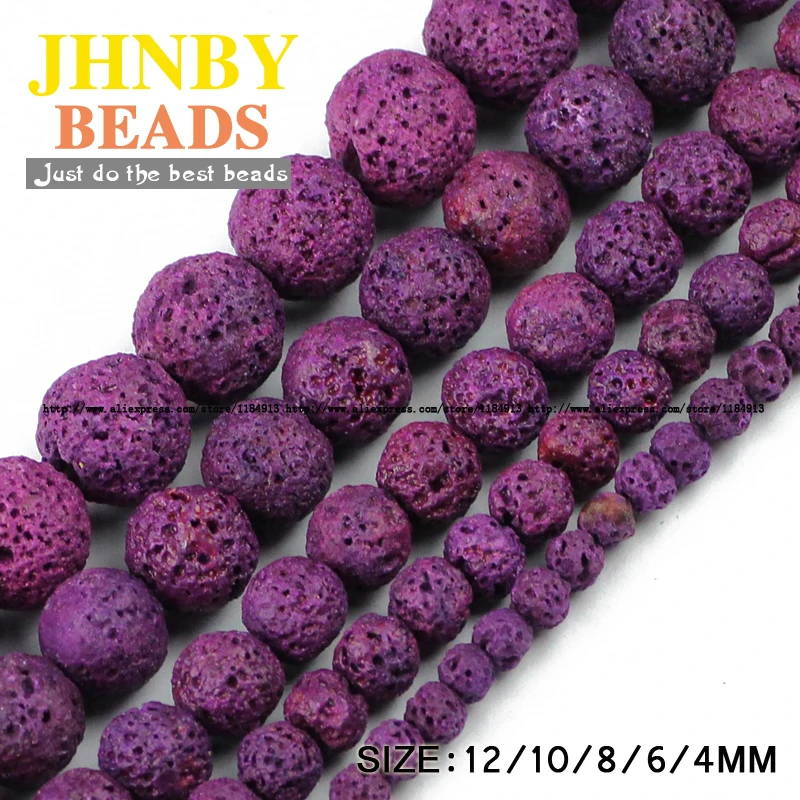 

JHNBY Purple Lava beads Natural Stone beads Volcanic rock High quality 4/6/8/10/12MM Round Loose beads for jewelry making DIY