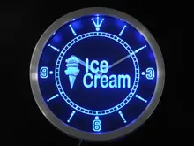 nc0276 Ice Cream Shop Neon Sign LED Wall Clock