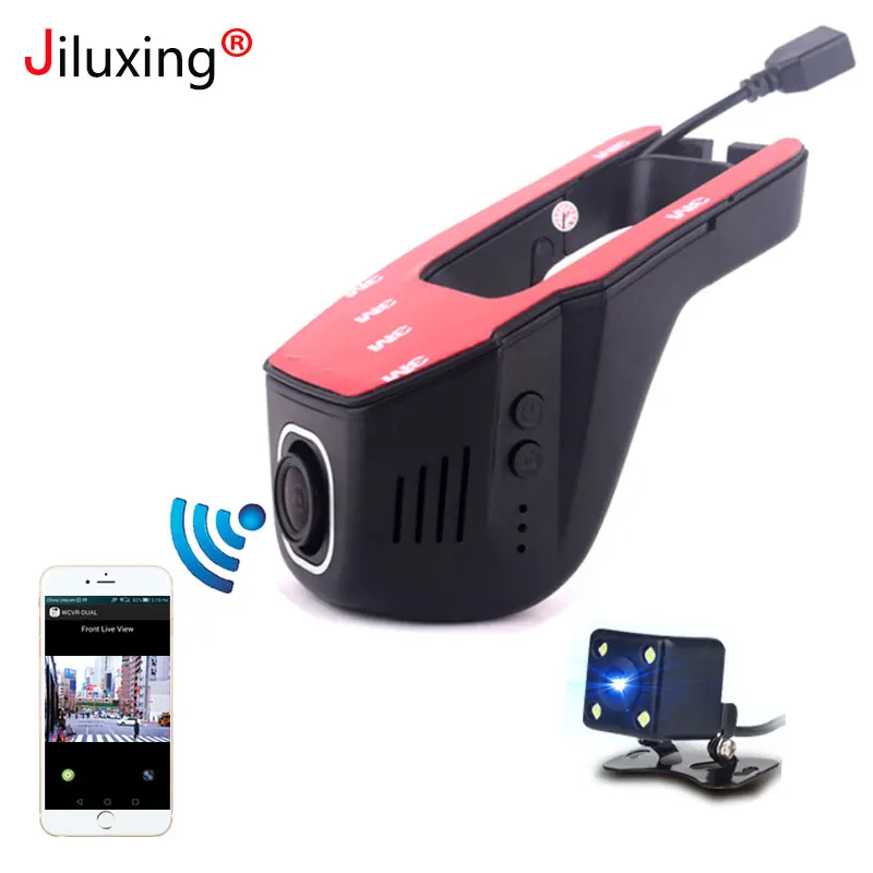 Kopen Jiluxing 1080 p mini WIFI Auto DVR twee camera Dash Cam Video Recorder auto camera Dvr App Controle Verbeterde chip LT8724 Loop video