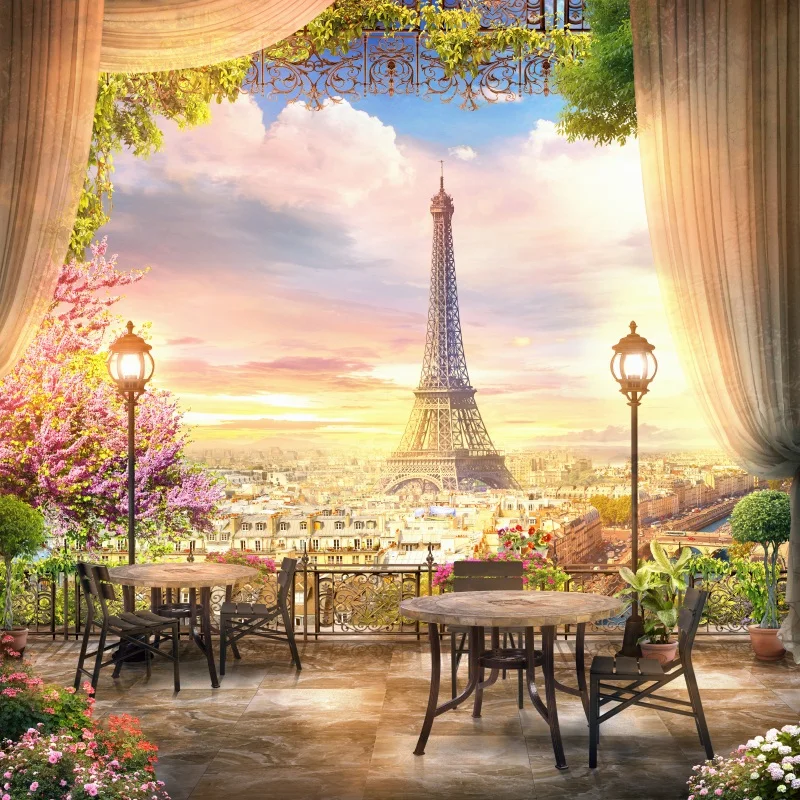 Eiffel Tower Balcony Cafe Paris France Photography Backdrop Photo My