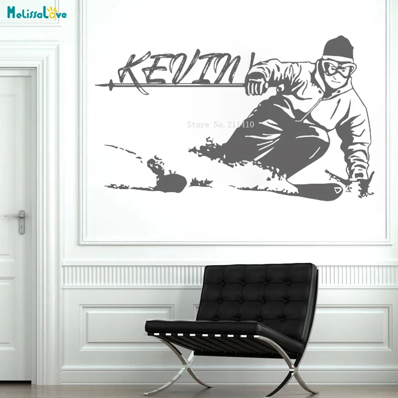 Skiing Personalised Wall Decal Ski Vinyl Stickers Skier Art Decoration Ski Jumping Freestyle Sports Home Decor Poster YT1767
