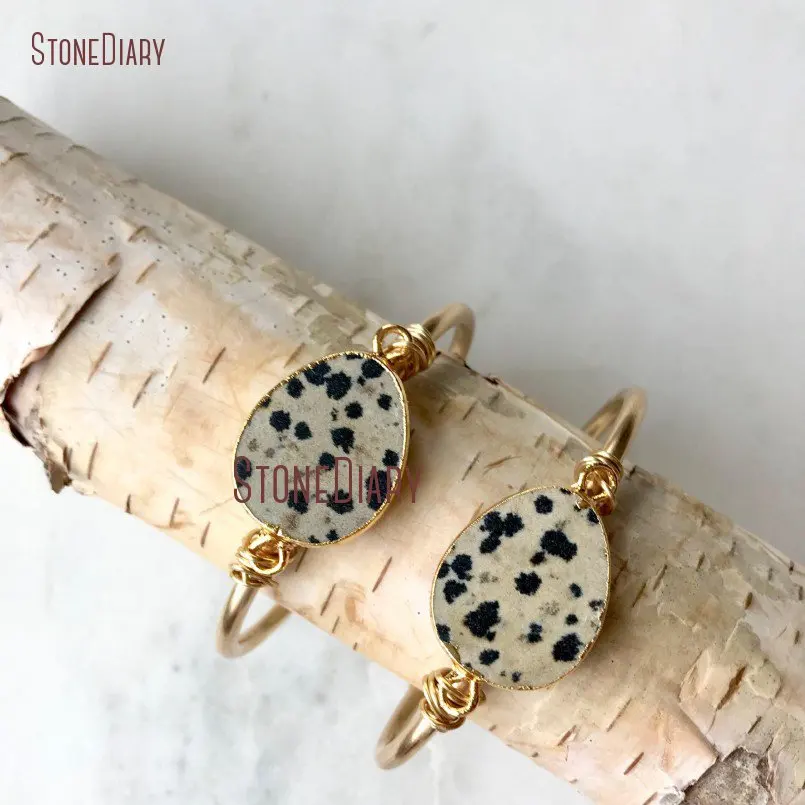 20180319-BM11257-Dalmatian Jasper Bracelet Cuff Raw Brass Cuff Bracelet Minimalist Gold Bracelet Boho Leopard Print Stone Bracelet Dalmatian Jasper Cuff