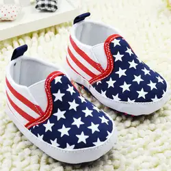 Розничная продажа, детская обувь для малышей с принтом звезды, детская обувь для мальчиков с американским флагом, мягкая обувь в полоску