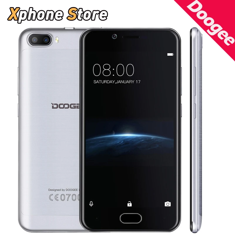 2017 DOOGEE Shoot 2 Android 7.0 3 Cameras Touch Fingerprint 5.0 inch Smartphone 1GB RAM 8GB ROM MTK6580A Quad Core 3G Cellphone