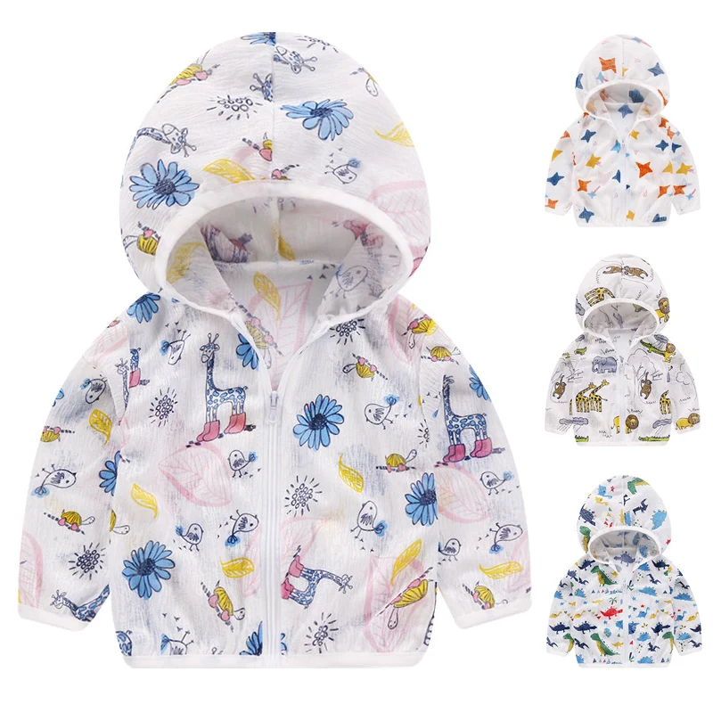 

Kids Sun Protection Clothing Coat Unisex Cute Cartoon Print UV Protection Quick Dry Thin Jacket with Hooded Zipper Baby Coat