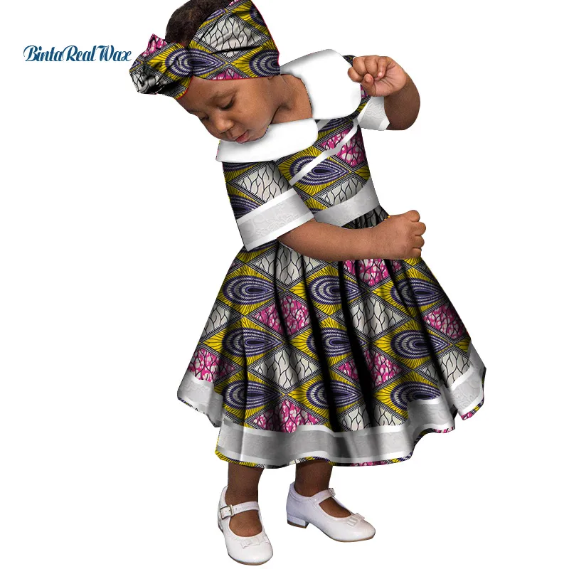 Милый комплект для девочек с воротником в стиле «Питер Пэн»; кружевные платья в африканском стиле фут Африканский принт платья "Анкара" для детей в африканском стиле Костюмы WYT246 - Цвет: 3