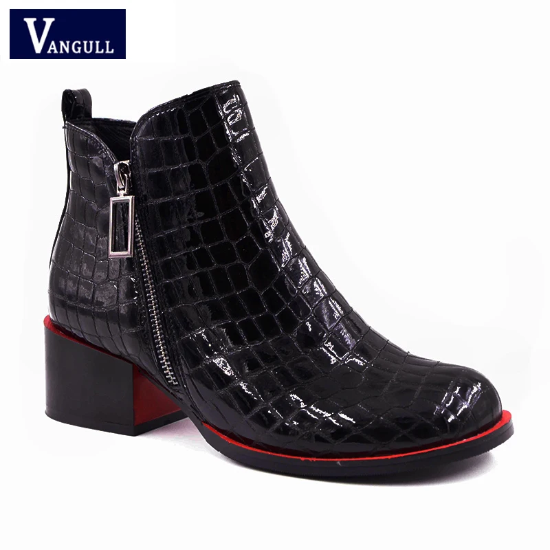 

Fashion High Quality Genuine Leather Women's Boots Comfortable Mid Heel Side Zipper Ankle Boots Round Toe Shoes Autumn Winter