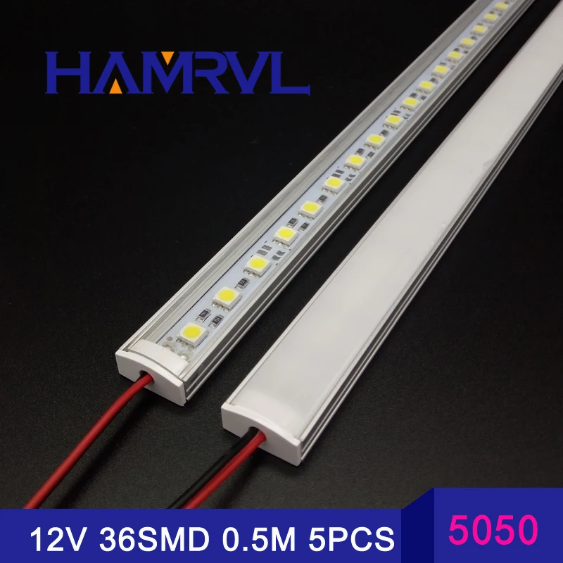 Кухня Свет Эксперт DC12V 5050 светодио дный жесткий Светодиодные ленты бар Light + U алюминий + плоская крышка кухонная полоска свет 5 шт молочно-50 см - изображение