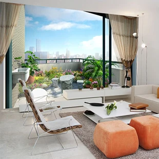 

Custom 3d Modern Fashion TV background wallpaper murals wallpaper sofa Garden City fake window wall stickers photo fabric