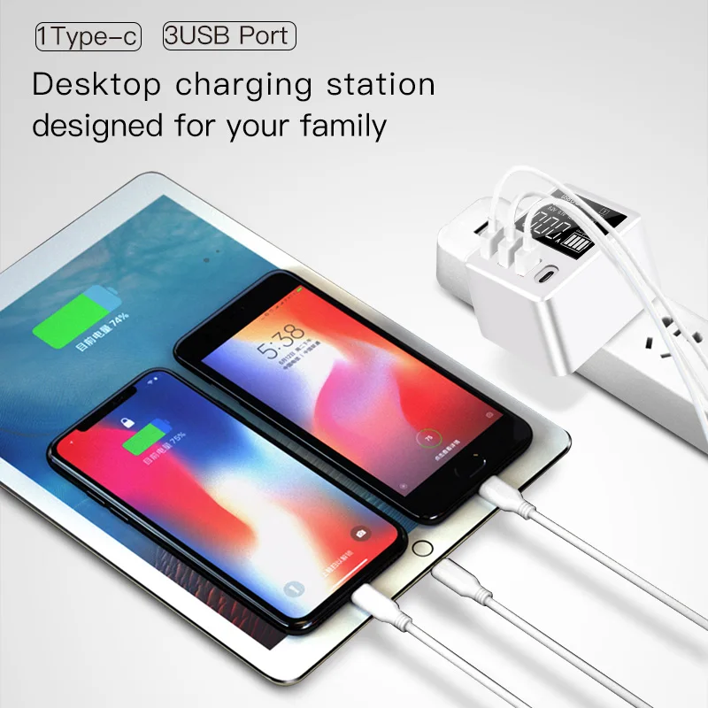 Дешево font b Usb b font type C зарядное устройство 30 Вт Быстрая зарядка QC4.0 QC3.0 портативное зарядное устройство светодиодный дисплей font b USB b font зарядное устройство для iPhone X...