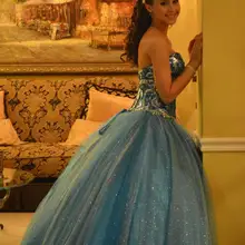 Синий бальное платье без бретелек Quinceanera бальное платье из тюля с отделкой бисером и украшением в виде кристаллов Vestidos De 15 Anos с низким вырезом на спине пол Длина Robe De Bal