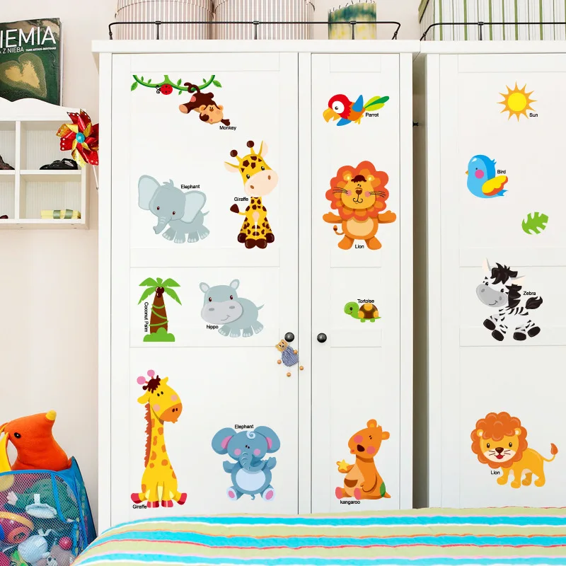 

Extra Jungle Animals Wall Stickers for Kids Rooms Safari Nursery Rooms Baby Home Decor Poster Monkey Elephant Horse Wall Decals