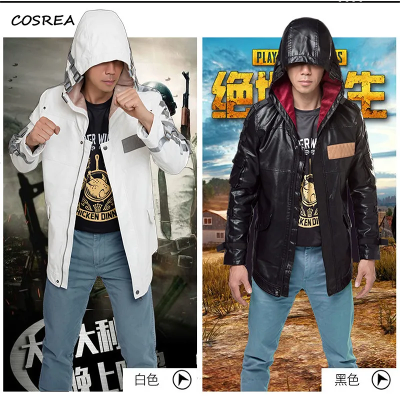 

PUBG Playerunknown's Battlegrounds Cosplay White Black Warm Coat With Hat Costumes Halloween Party Autumn Winter Clothing