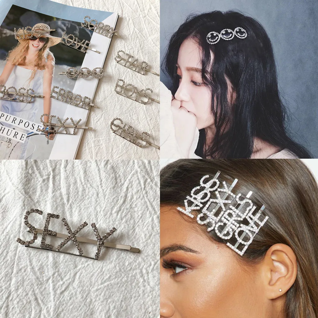 

30#Women Word Letters Headwear Hair Clip Lady Headpiece Hot Sale Headband Slide Hair Pin Barrette Bridal Hair Accessory