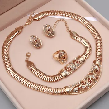 

ZOSHI Vintage Gold Jewelry Sets Necklace Earrings Bracelet Ring For Women Crystal African Wedding Bridal Party Accessories Gift