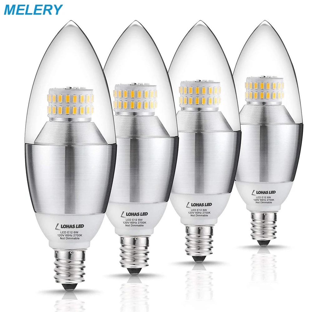 

6W LED Candelabra Bulbs E12 Base Ceiling Fan Light 60 W Equivalent Warm White Lighting 2700K LED Chandelier Light Bulb -4 Pack