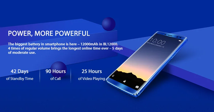 DOOGEE BL12000 4GB RAM 32GB ROM MTK6750T 1.5GHz Octa Core 6.0 Inch Screen 12000mAh Battery Quad Camera Android 7.0 4G LTE Smartphone