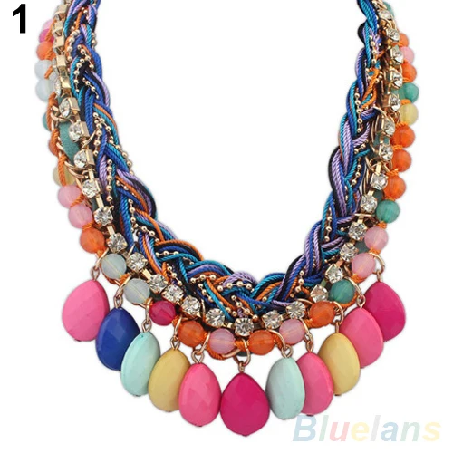 

women fashion Multilayer Bohemian Crystal Chain Beads Charms Pendant Necklace 1P2E