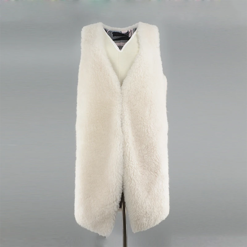 100Laine En Rf0144 Veste Automne Fourrure Style Long Gilet Femmes Blanc Hiver 0wZNPnkX8O