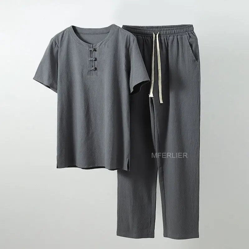MFERLIER Summer Men Shirt 5XL 6XL 7XL 8XL 9XL 10XL Bust 157cm Loose Large Size Shirt With Pants 5 Colors 6