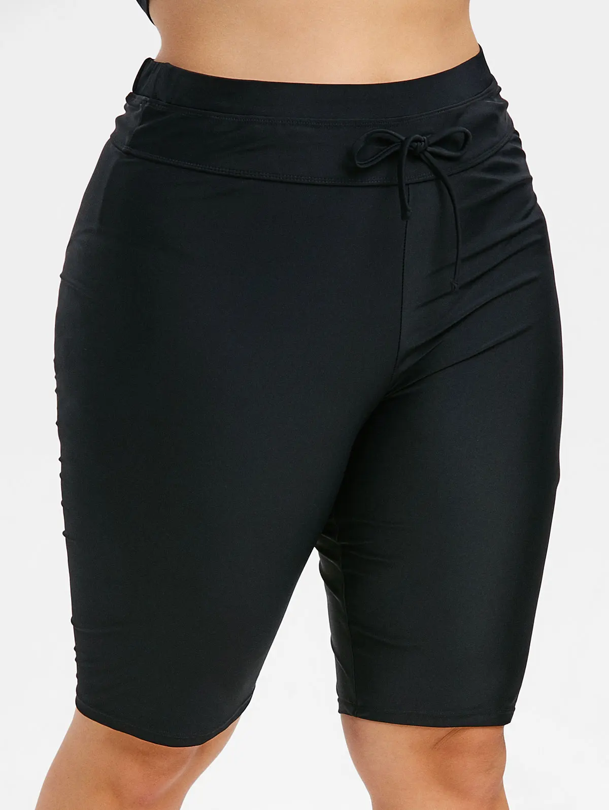 ROSEGAL, женские повседневные плавательные штаны размера плюс, боковой шнурок длиной до колена, эластичный пояс, летние женские купальные штаны - Цвет: Black