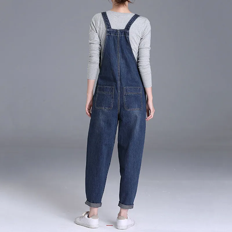 Plus Size 4XL 5XL Boyfriend Jeans For Women Pockets Denim Jumpsuits Long Pants Women Harem Jeans Overalls Wide Leg Rompers C4310