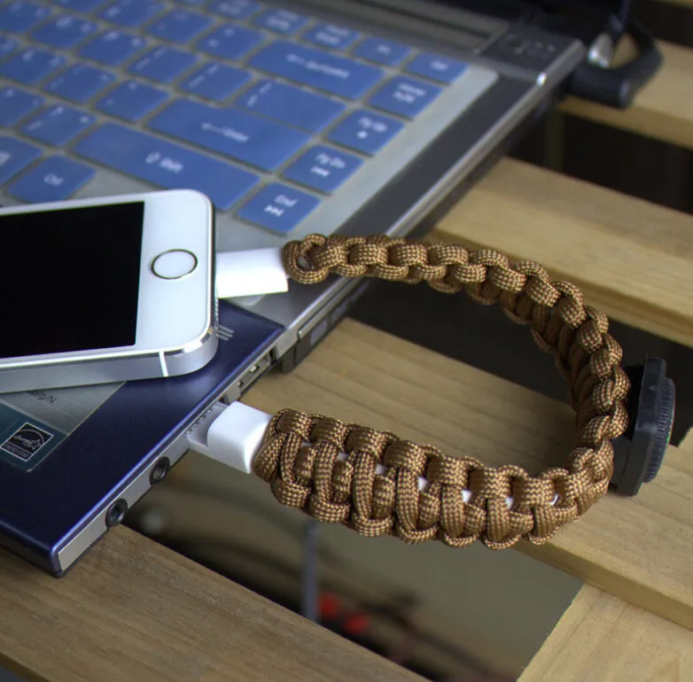 USB интерфейс линия данных плетение веревка парашют браслет телефон зарядное устройство Портативный Открытый выживания браслет для Android ювелирные изделия