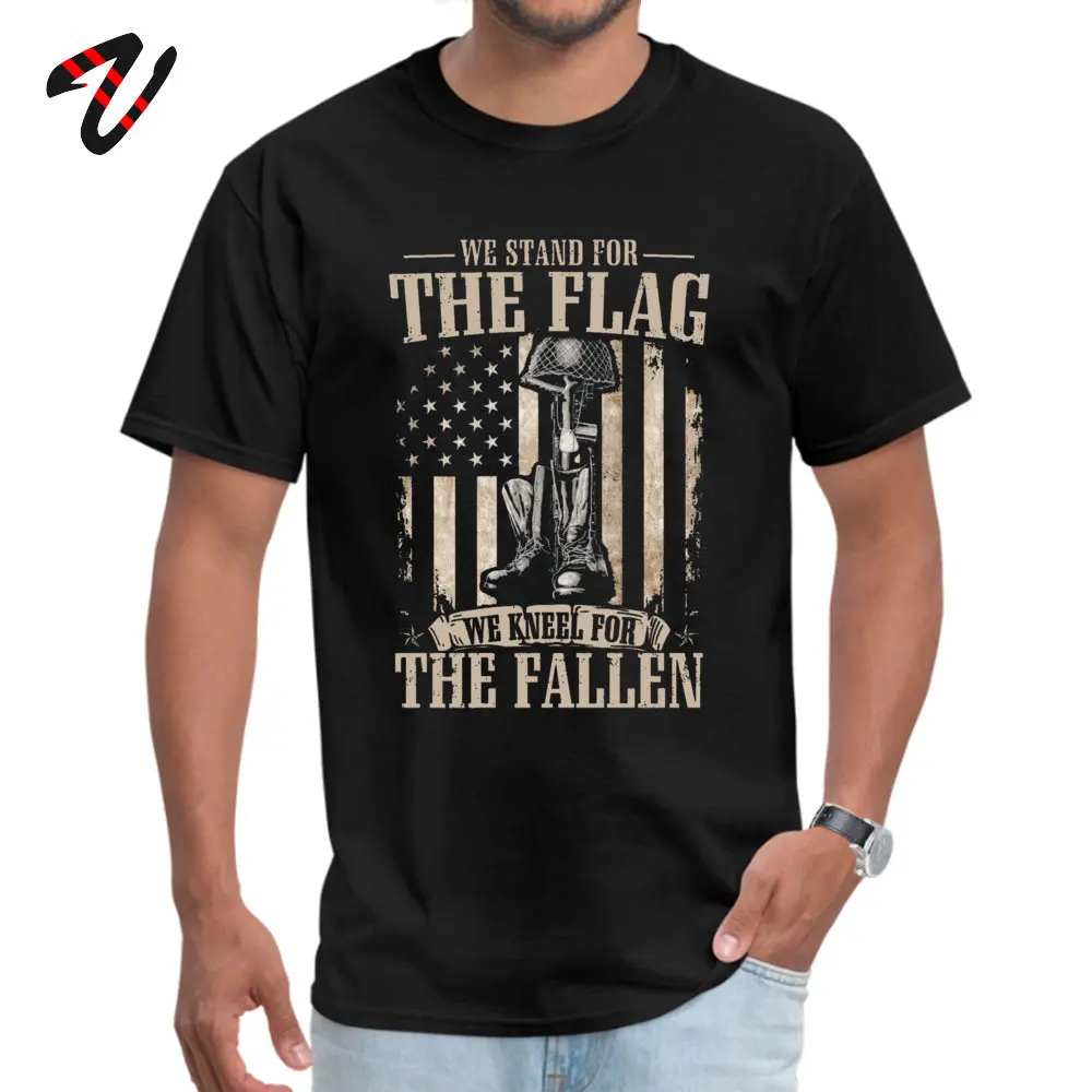Newest Men's Tshirts O Neck Short Sleeve Cotton Fabric Crazy Tops Tees Summer Tops Shirts Wholesale We Stand For The Flag And We Kneel For The Fallen  -15303 black