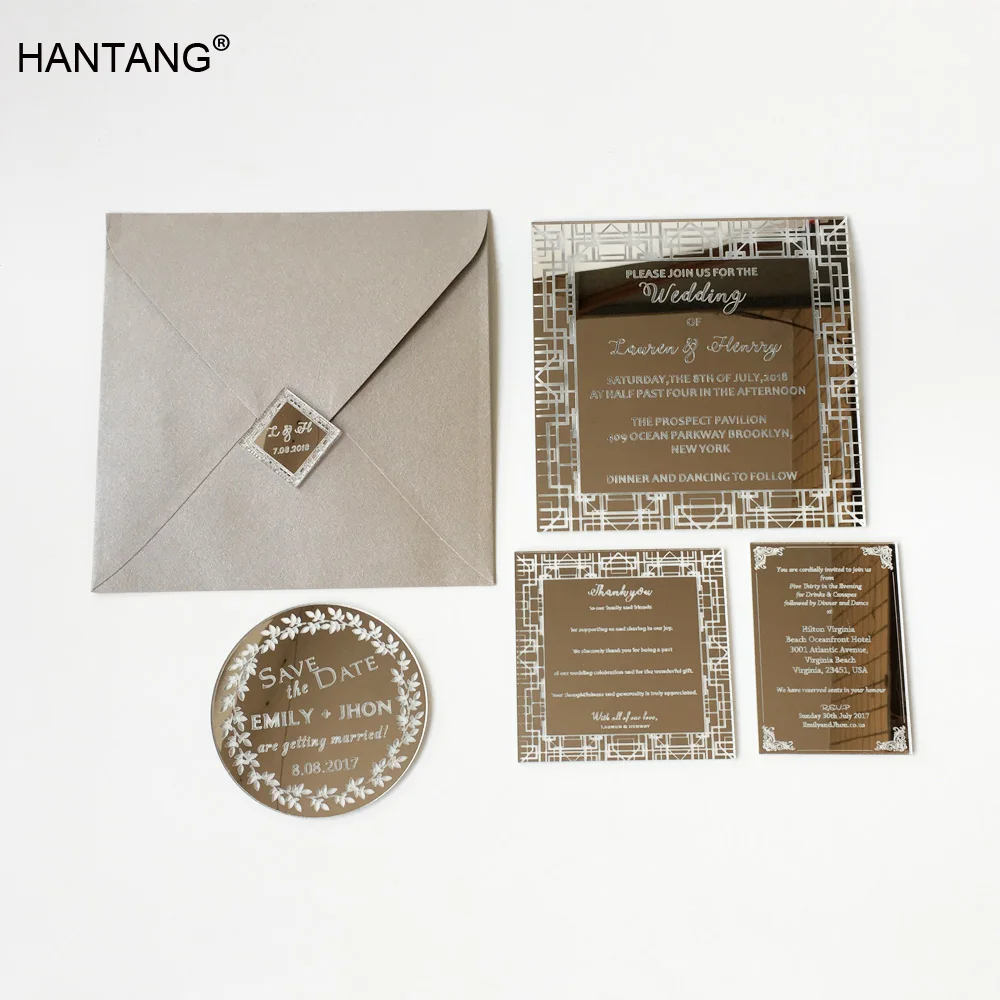 Personalised 150x150mm Square Shape Silver Mirror Acrylic Wedding