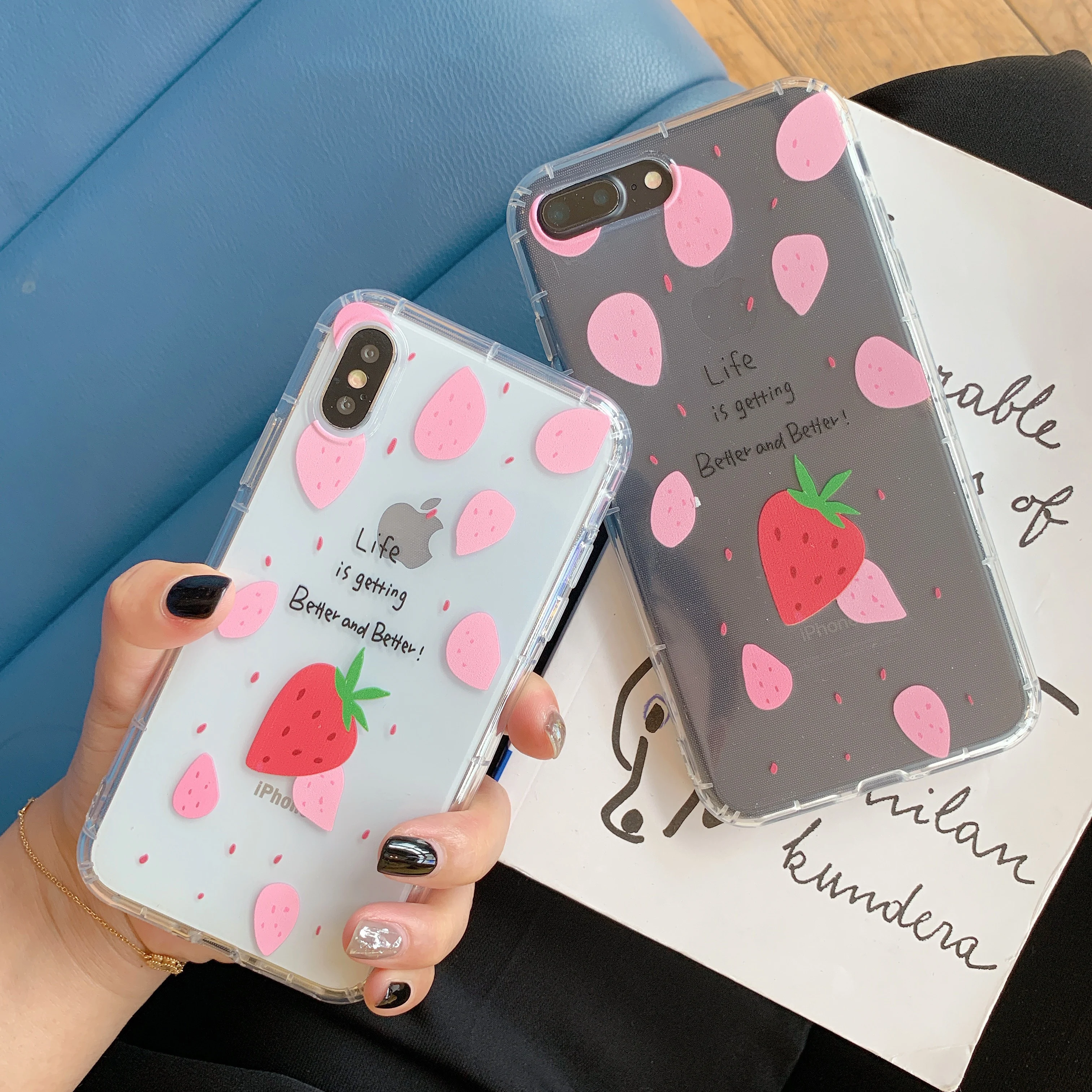 Мягкий чехол из ТПУ для iPhone XS MAX XR X 8 7 Plus 6 6s с английскими буквами и клубникой